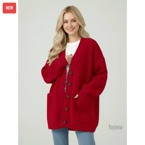 Oversized Chunky Knit Cardigan Sweater Button Front Long Sleeve Cozy Winter Wear - Picture 5 of 7
